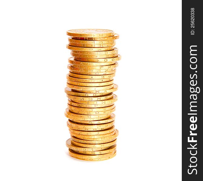 Stack of coins on white background