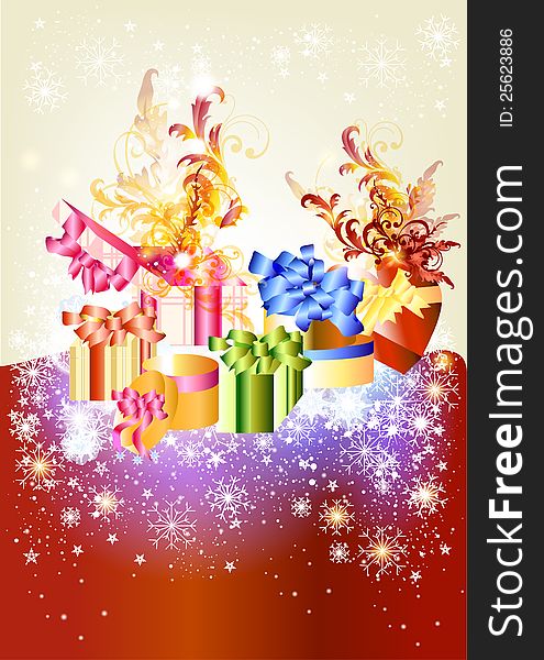 Christmas card with gifts and snowflakes. Christmas vector. Christmas card with gifts and snowflakes. Christmas vector