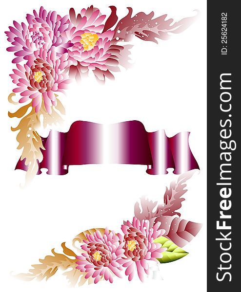 Invitation vector card with flowers and banner