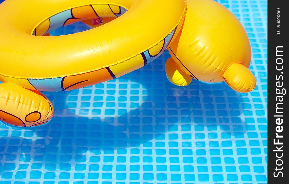 Close up of Colorful toy swimming tire at the pool