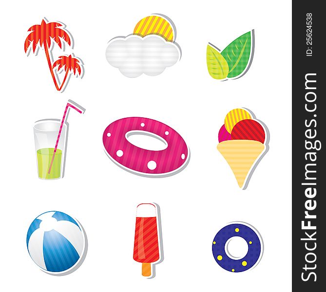 Fun vector summer icon set. Fun vector summer icon set