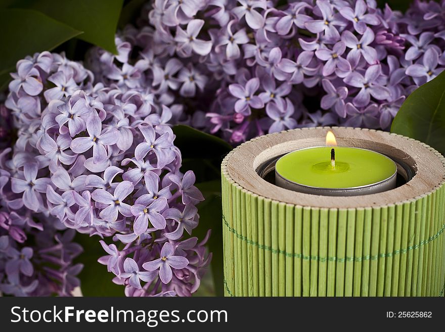 Aroma green candle and lilac. Aroma green candle and lilac
