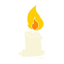 White Candle with Flame and Melting Wax on an Iron Candlestick a