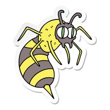 Sticker Of A Quirky Hand Drawn Cartoon Wasp Royalty Free Stock Photo