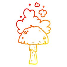 Warm Gradient Line Drawing Cartoon Mushroom With Spore Cloud Stock Photo