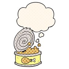 Cartoon Canned Food And Thought Bubble In Comic Book Style Stock Image