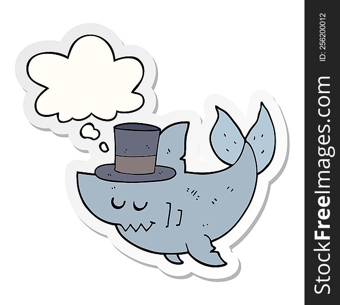 cartoon shark wearing top hat with thought bubble as a printed sticker