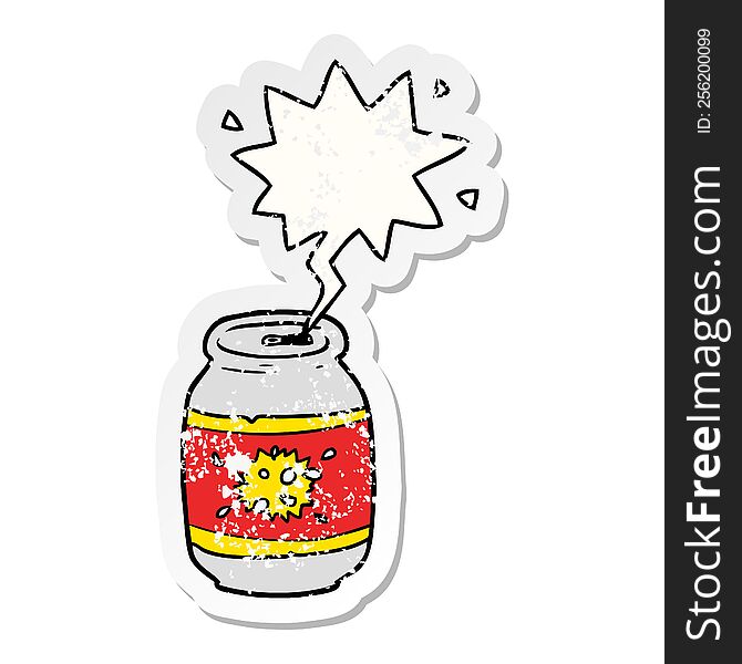 Cartoon Can Of Soda And Speech Bubble Distressed Sticker