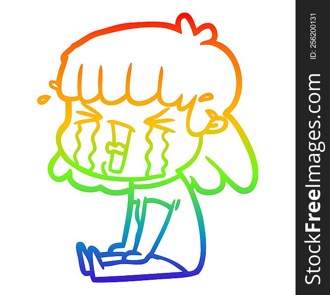 Rainbow Gradient Line Drawing Cartoon Woman In Tears