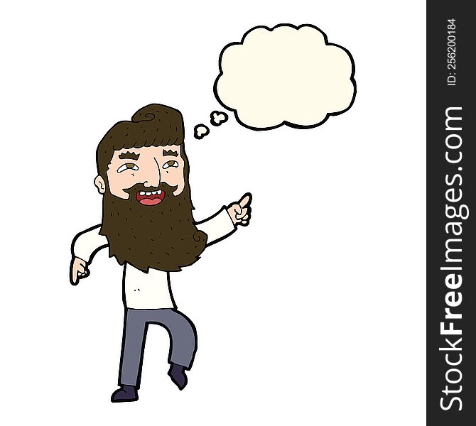 Cartoon Man With Beard Laughing And Pointing With Thought Bubble
