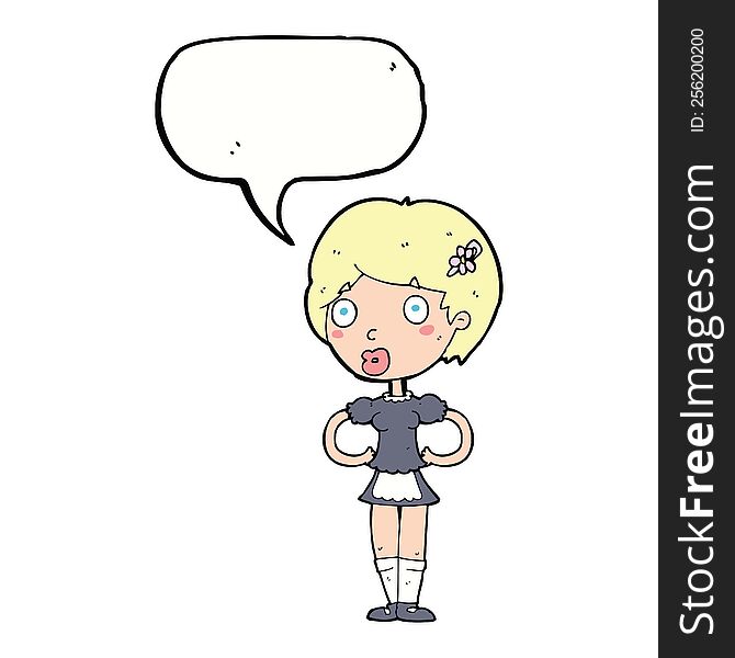 cartoon woman in french maid outfit with speech bubble