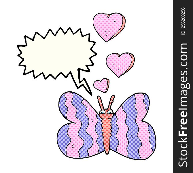 freehand drawn comic book speech bubble cartoon butterfly