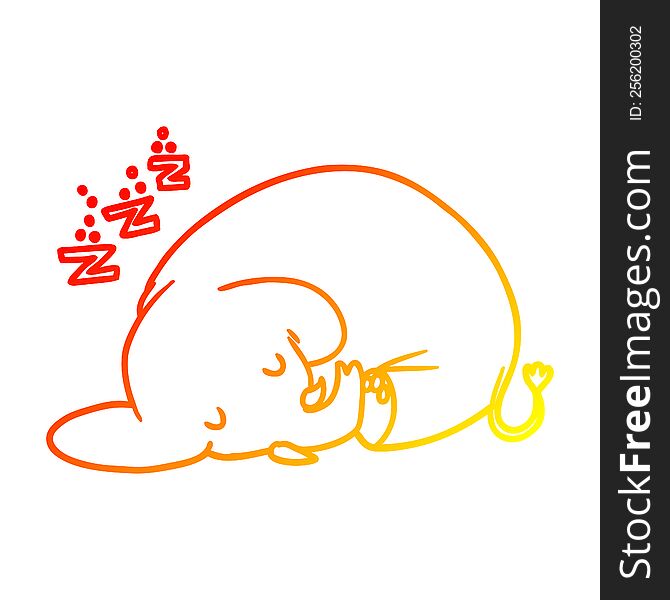 Warm Gradient Line Drawing Cartoon Sleeping Elephant