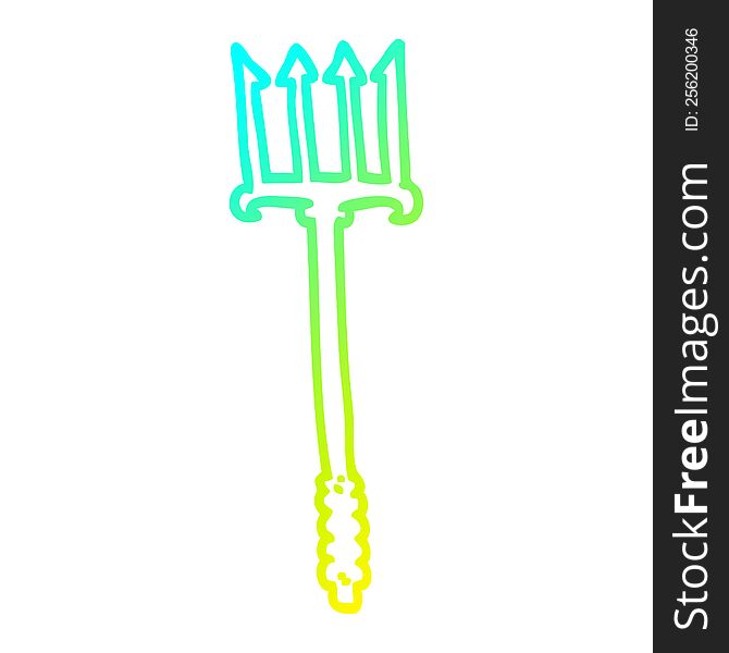 cold gradient line drawing of a cartoon gold trident