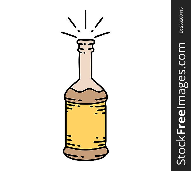 illustration of a traditional tattoo style beer bottle