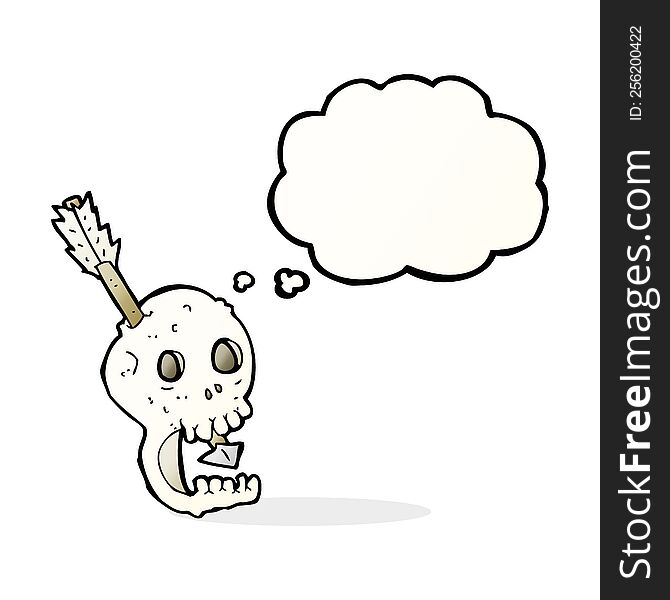 Funny Cartoon Skull And Arrow With Thought Bubble