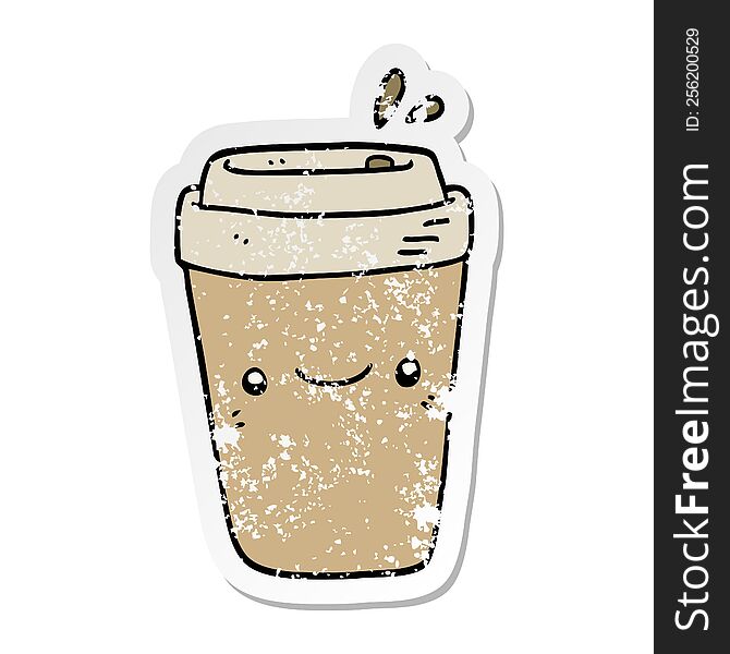 distressed sticker of a cartoon takeaway coffee