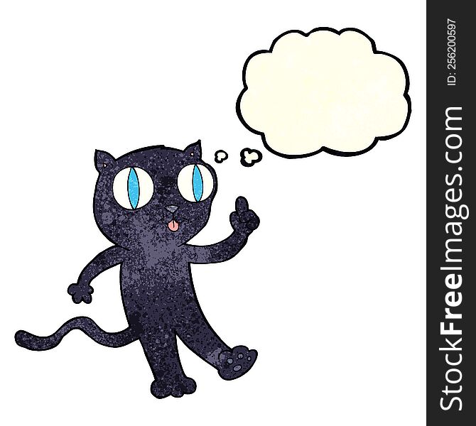 cartoon black  cat with idea with thought bubble