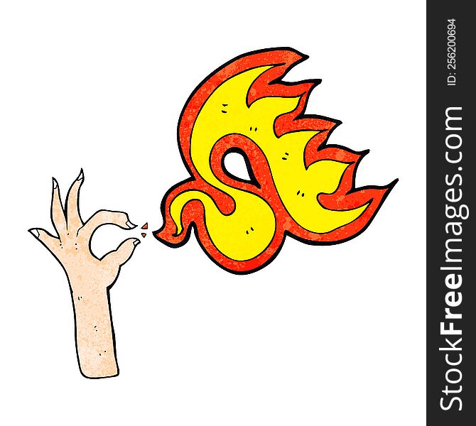 cartoon hand and fire symbol