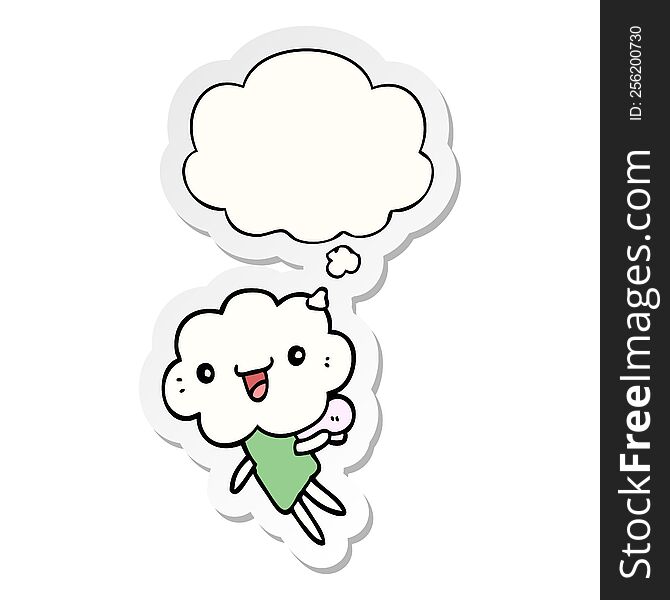 cartoon cloud head creature with thought bubble as a printed sticker