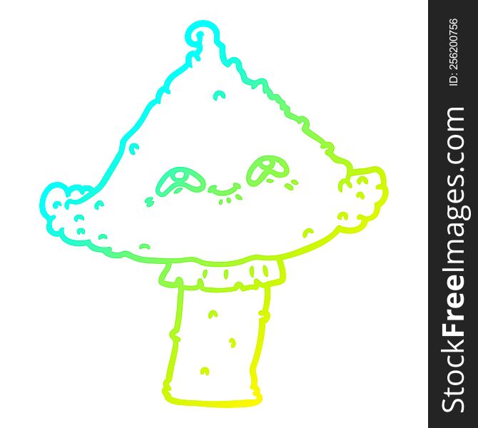 cold gradient line drawing of a cartoon mushroom with face