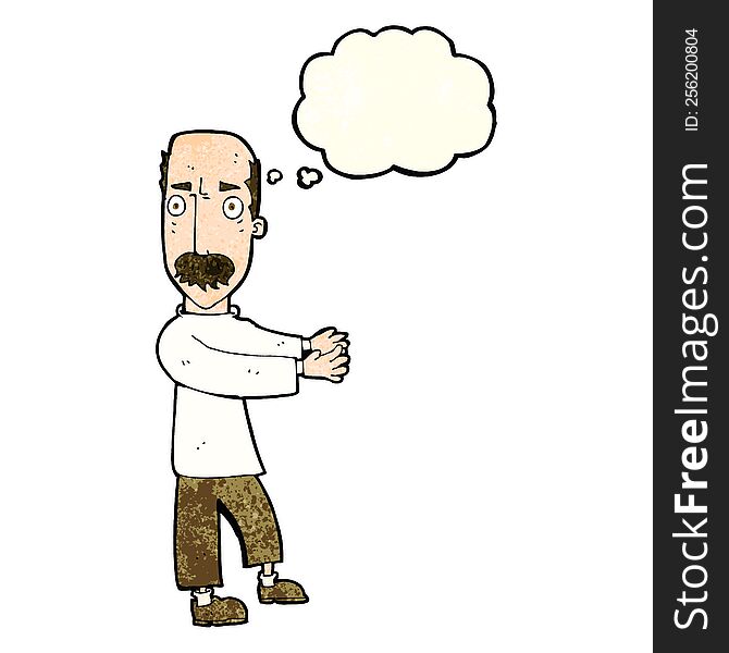 Cartoon Balding Man Explaining With Thought Bubble