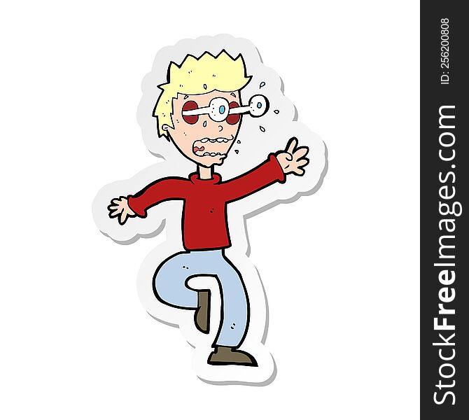 sticker of a cartoon terrified man with eyes popping out