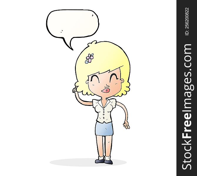Cartoon Pretty Woman With Idea With Speech Bubble
