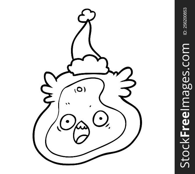 hand drawn line drawing of a germ wearing santa hat