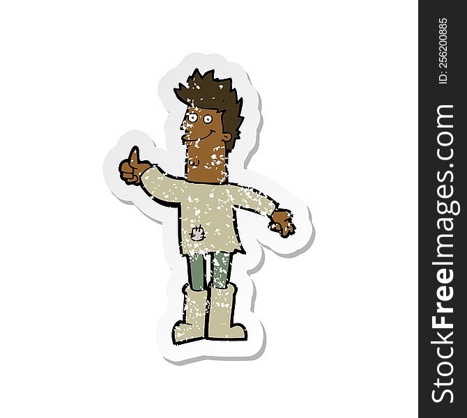 retro distressed sticker of a cartoon positive thinking man in rags