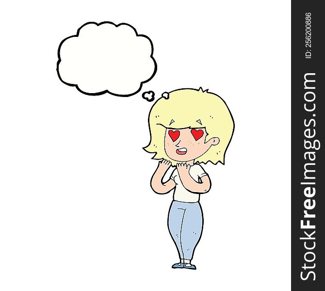 Cartoon Woman In Love With Thought Bubble