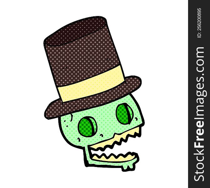 freehand drawn cartoon laughing skull in top hat