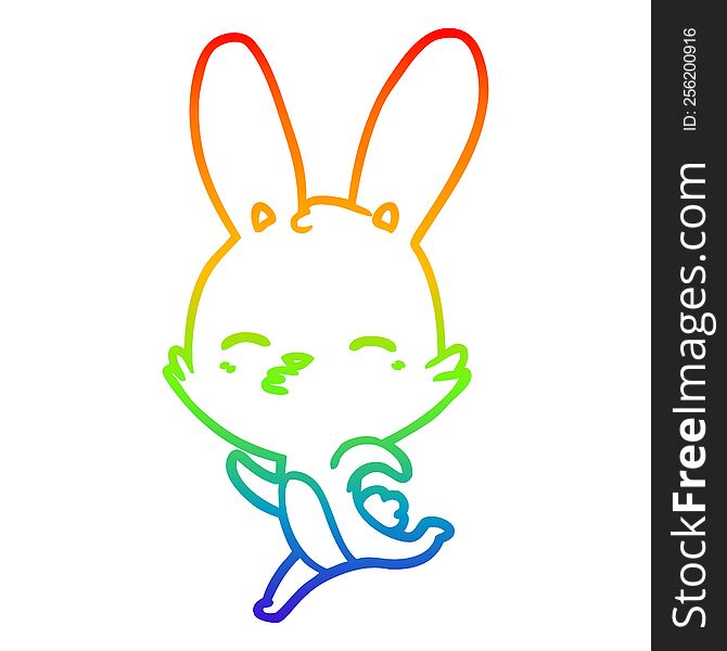 Rainbow Gradient Line Drawing Running Bunny Cartoon