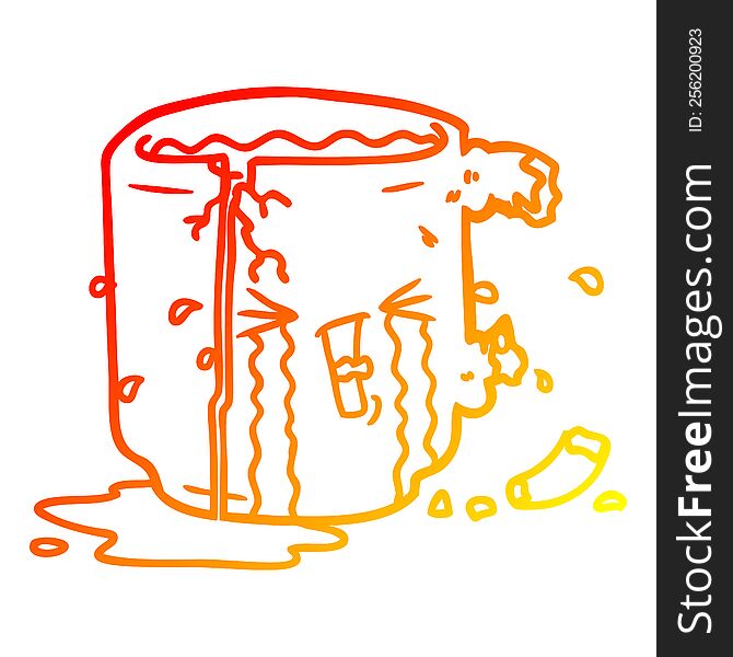 warm gradient line drawing of a cartoon broken mug