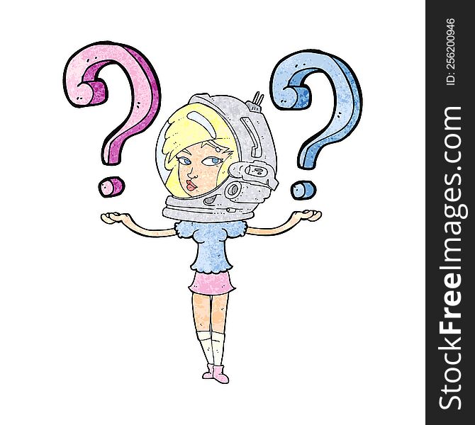 Cartoon Spacewoman Asking Questions