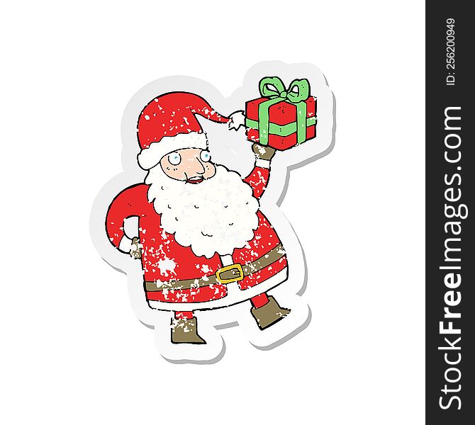 Retro Distressed Sticker Of A Cartoon Santa Claus