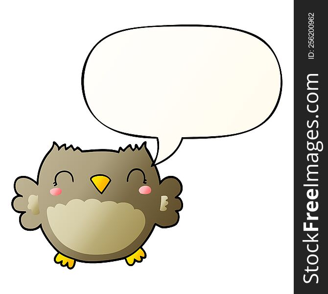 Cute Cartoon Owl And Speech Bubble In Smooth Gradient Style