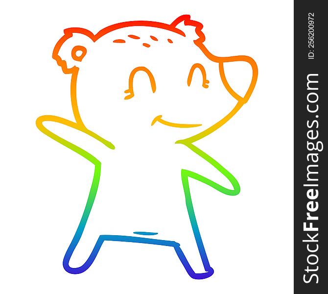 Rainbow Gradient Line Drawing Smiling Bear Pointing