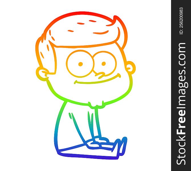 Rainbow Gradient Line Drawing Cartoon Happy Man Sitting