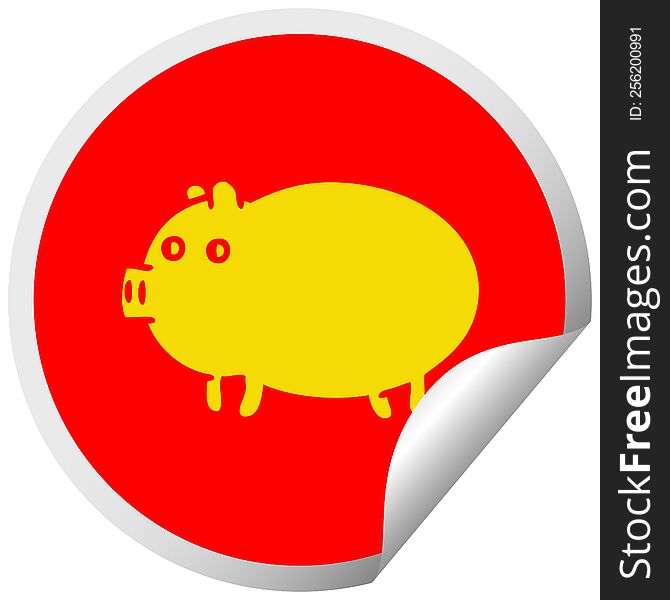 circular peeling sticker cartoon of a fat pig