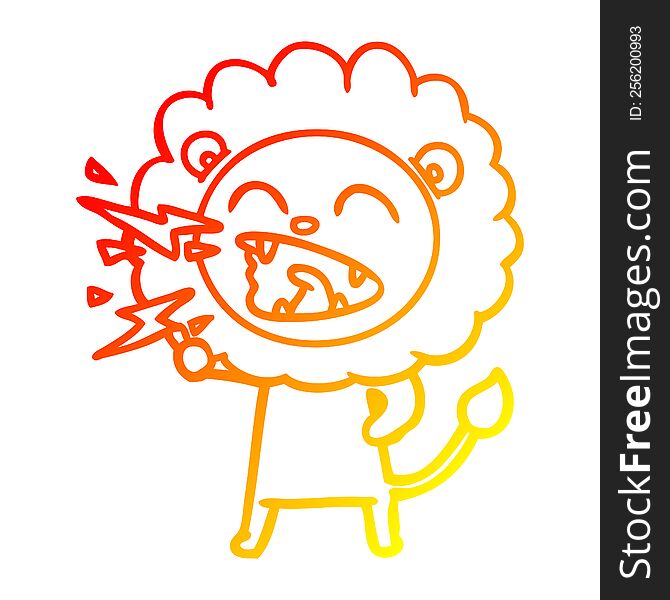 Warm Gradient Line Drawing Cartoon Roaring Lion