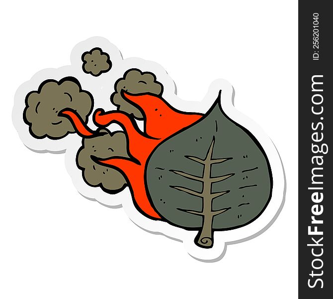 Sticker Of A Cartoon Burning Leaf