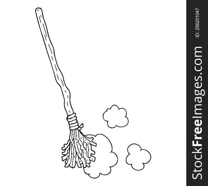 freehand drawn black and white cartoon witch\'s broom. freehand drawn black and white cartoon witch\'s broom