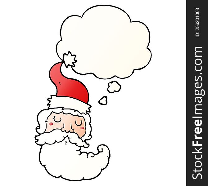 Cartoon Santa Face And Thought Bubble In Smooth Gradient Style