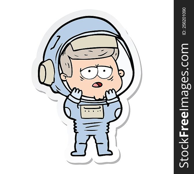 sticker of a cartoon tired astronaut