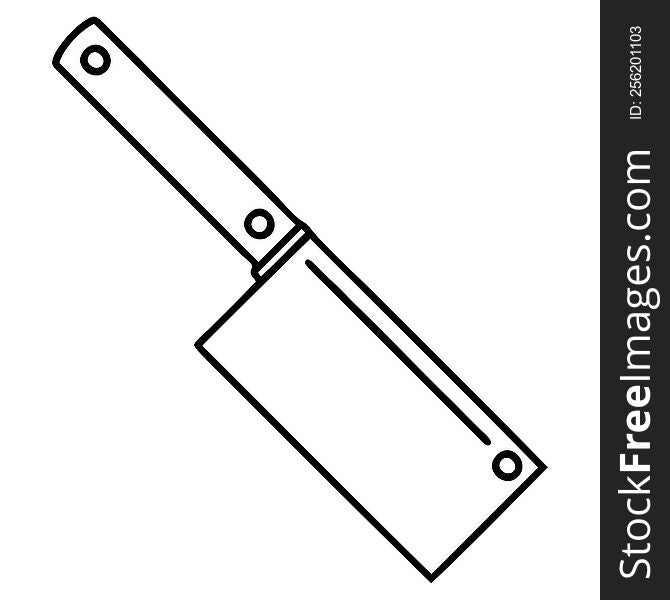 tattoo in black line style of a meat cleaver. tattoo in black line style of a meat cleaver