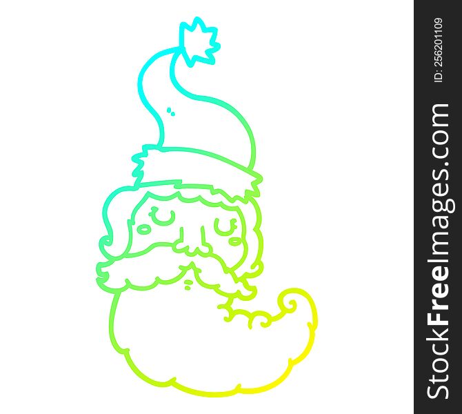 Cold Gradient Line Drawing Cartoon Santa Face
