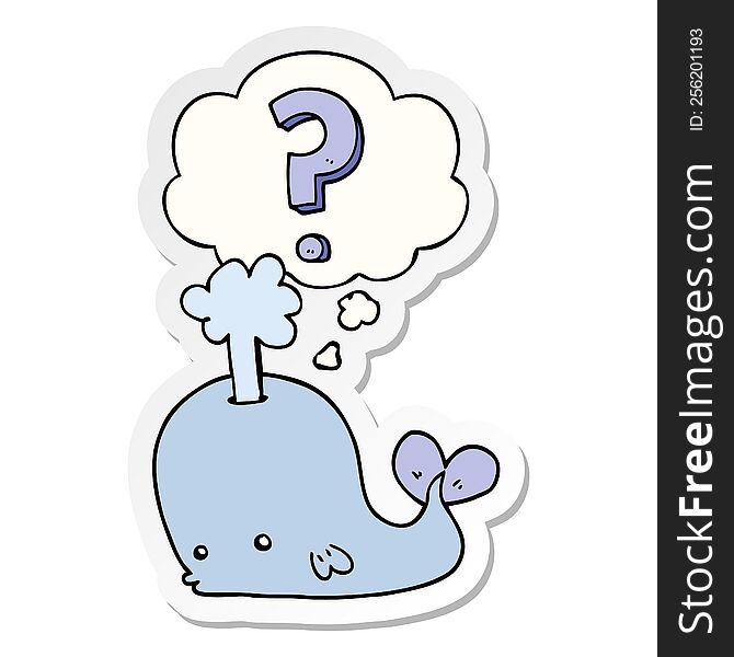 cartoon curious whale with thought bubble as a printed sticker
