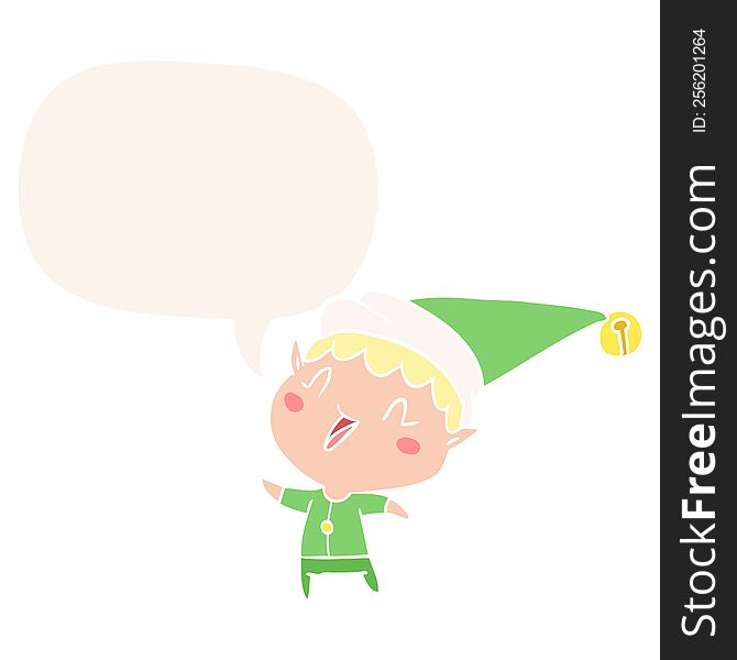 Cartoon Happy Christmas Elf And Speech Bubble In Retro Style