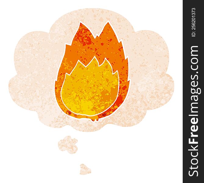 cartoon flames with thought bubble in grunge distressed retro textured style. cartoon flames with thought bubble in grunge distressed retro textured style